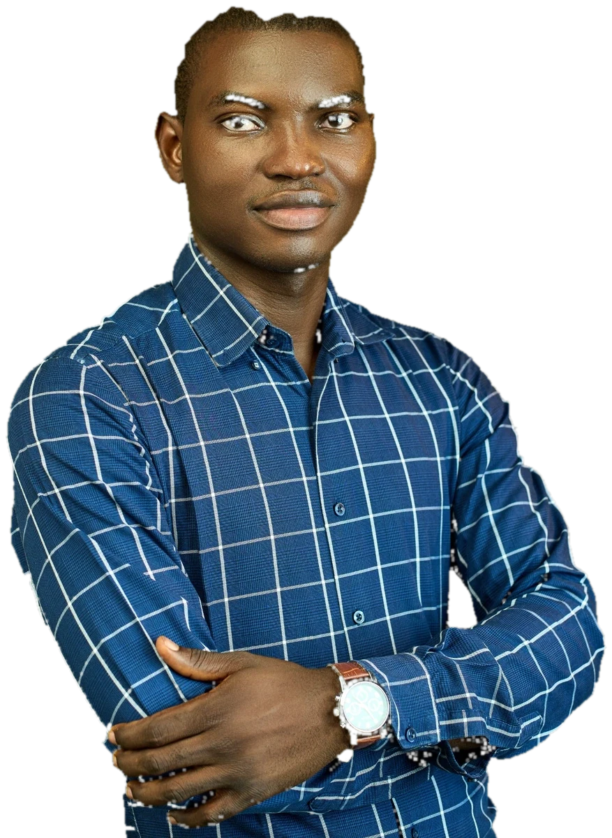 Portrait of Bashiru Sani in a blue checked shirt